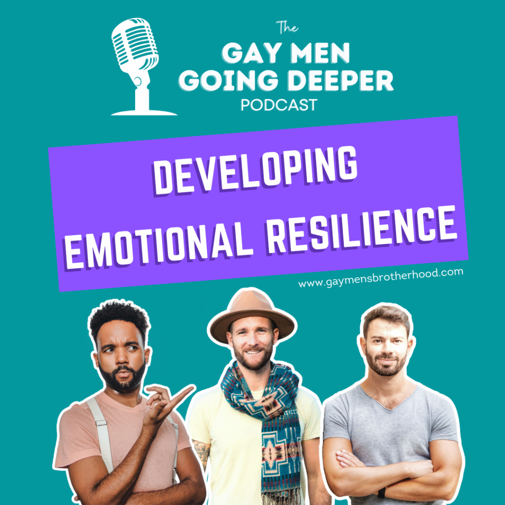 Podcast on developing emotional resilience, three men featured.
